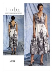 1402 LIALIA VOGUE SLEEVELESS DEEP V LONGER DRESS PATTERN 6-14, 14-22